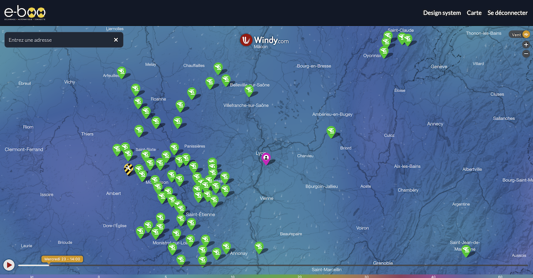 Vue d'une carte Windy
